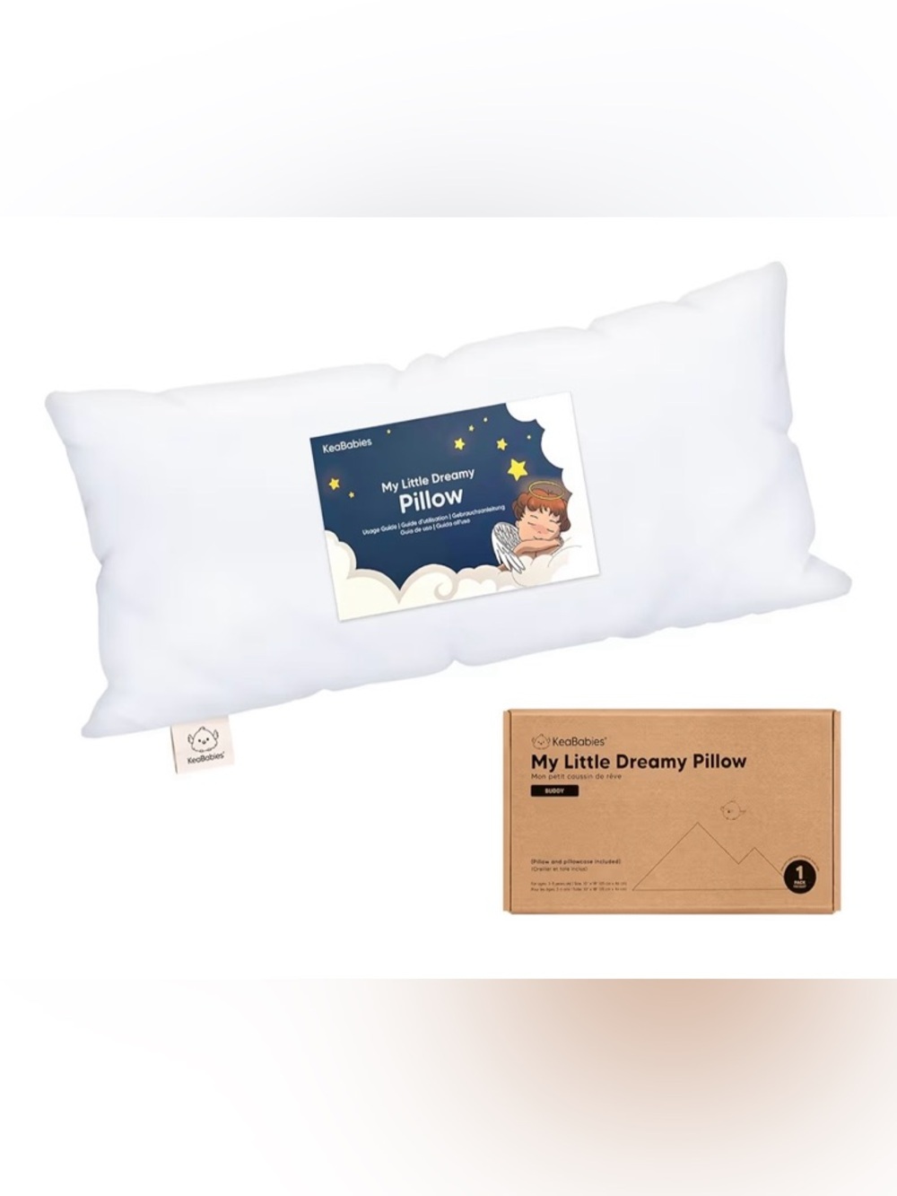 BRAND NEW KeaBabies "My Little Dreamy" Pillow with Pillowcase Toddler SOFT WHITE